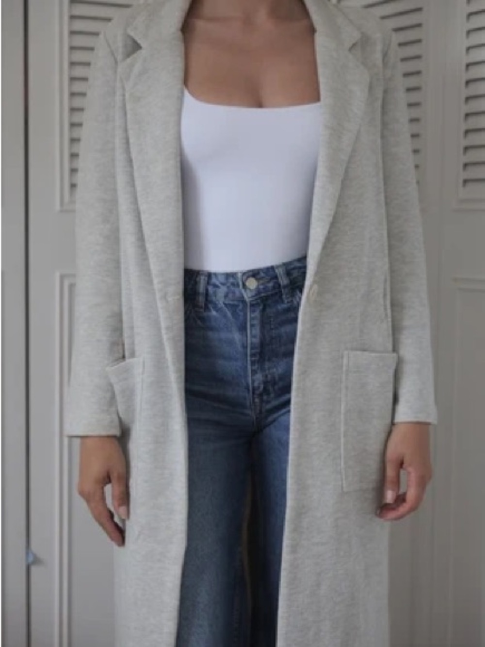 Dynamite Light Gray Long Open-Front Cardigan